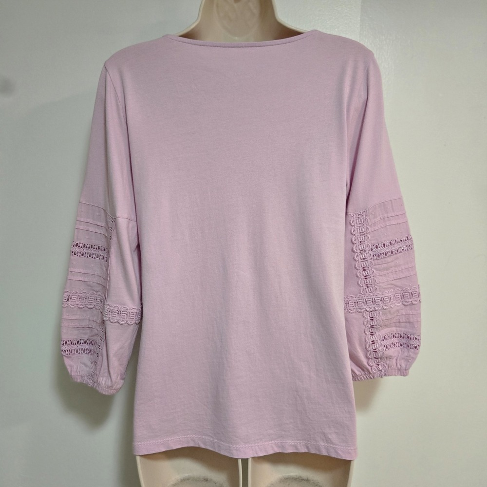 TALBOTS  Petite PS Lavender 100% Cotton 3/4 Cutout Sleeves Soft Knit Top - Picture 3 of 4